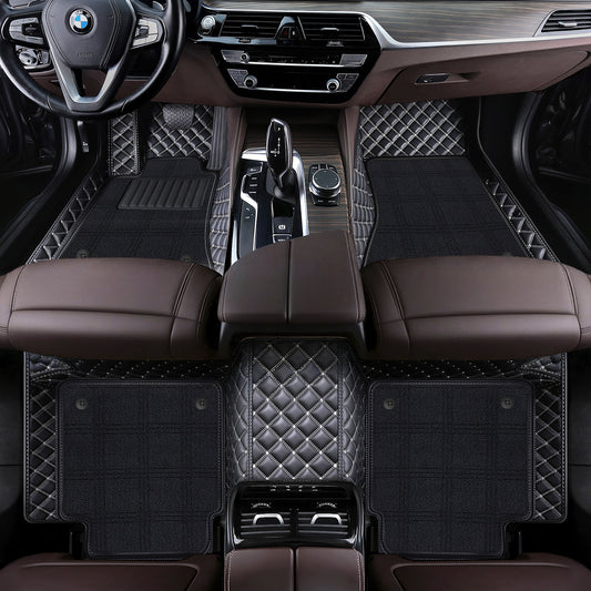Custom Fit Waterproof Car Floor Mats with Carpet, Eco-Leather Diamond Stitching, Full Coverage Liners