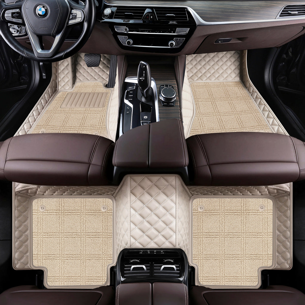 Custom Fit Waterproof Car Floor Mats with Carpet, Eco-Leather Diamond Stitching, Full Coverage Liners