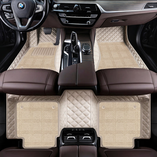 Custom Fit Waterproof Car Floor Mats with Carpet, Eco-Leather Diamond Stitching, Full Coverage Liners