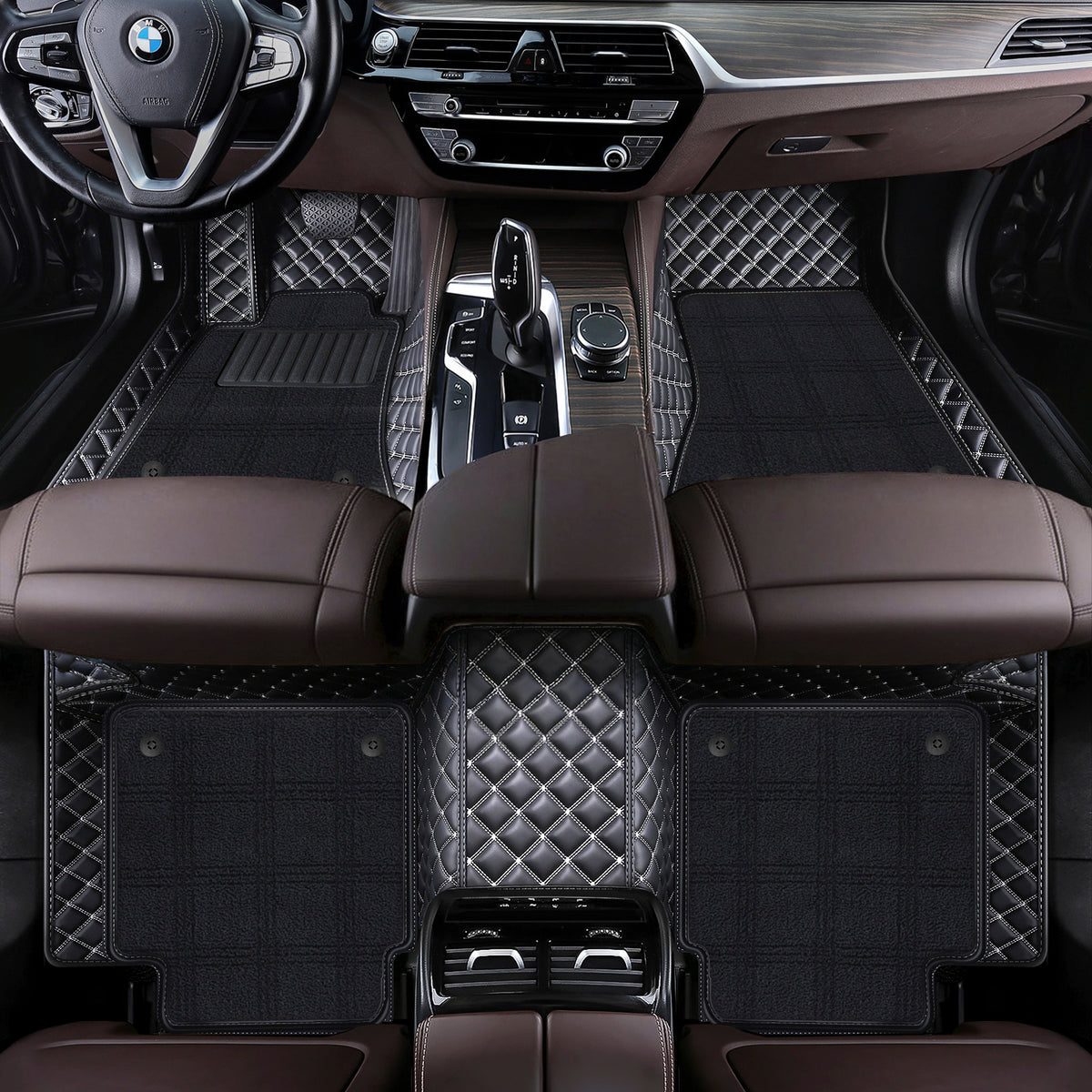 Custom Fit Waterproof Car Floor Mats with Carpet, Eco-Leather Diamond Stitching, Full Coverage Liners