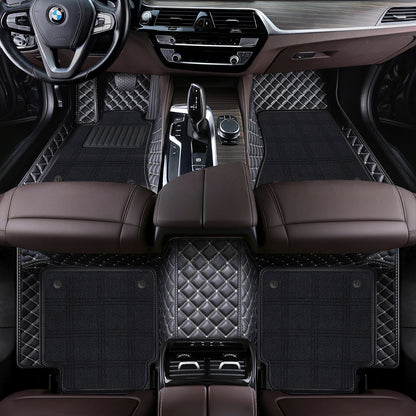 Custom Fit Waterproof Car Floor Mats with Carpet, Eco-Leather Diamond Stitching, Full Coverage Liners