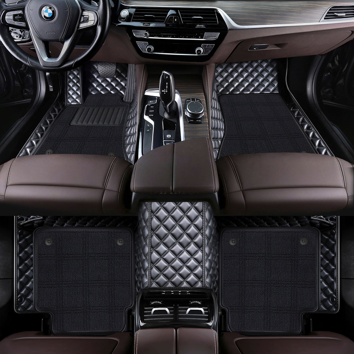 Custom Fit Waterproof Car Floor Mats with Carpet, Eco-Leather Diamond Stitching, Full Coverage Liners