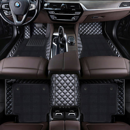 Custom Fit Waterproof Car Floor Mats with Carpet, Eco-Leather Diamond Stitching, Full Coverage Liners