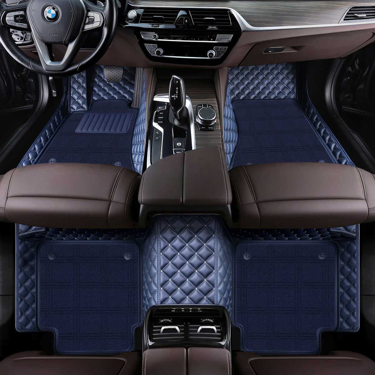 Custom Fit Waterproof Car Floor Mats with Carpet, Eco-Leather Diamond Stitching, Full Coverage Liners