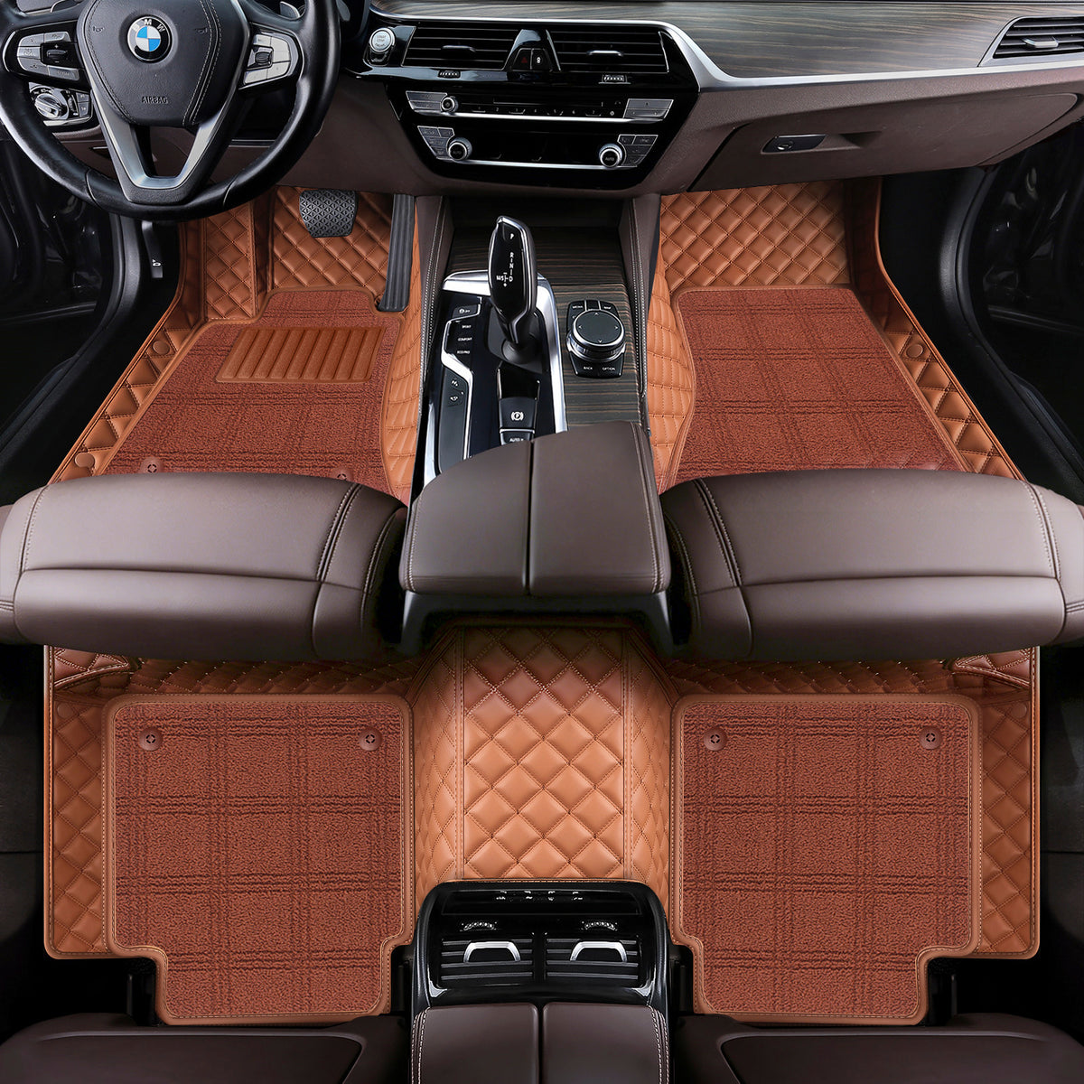 Custom Fit Waterproof Car Floor Mats with Carpet, Eco-Leather Diamond Stitching, Full Coverage Liners