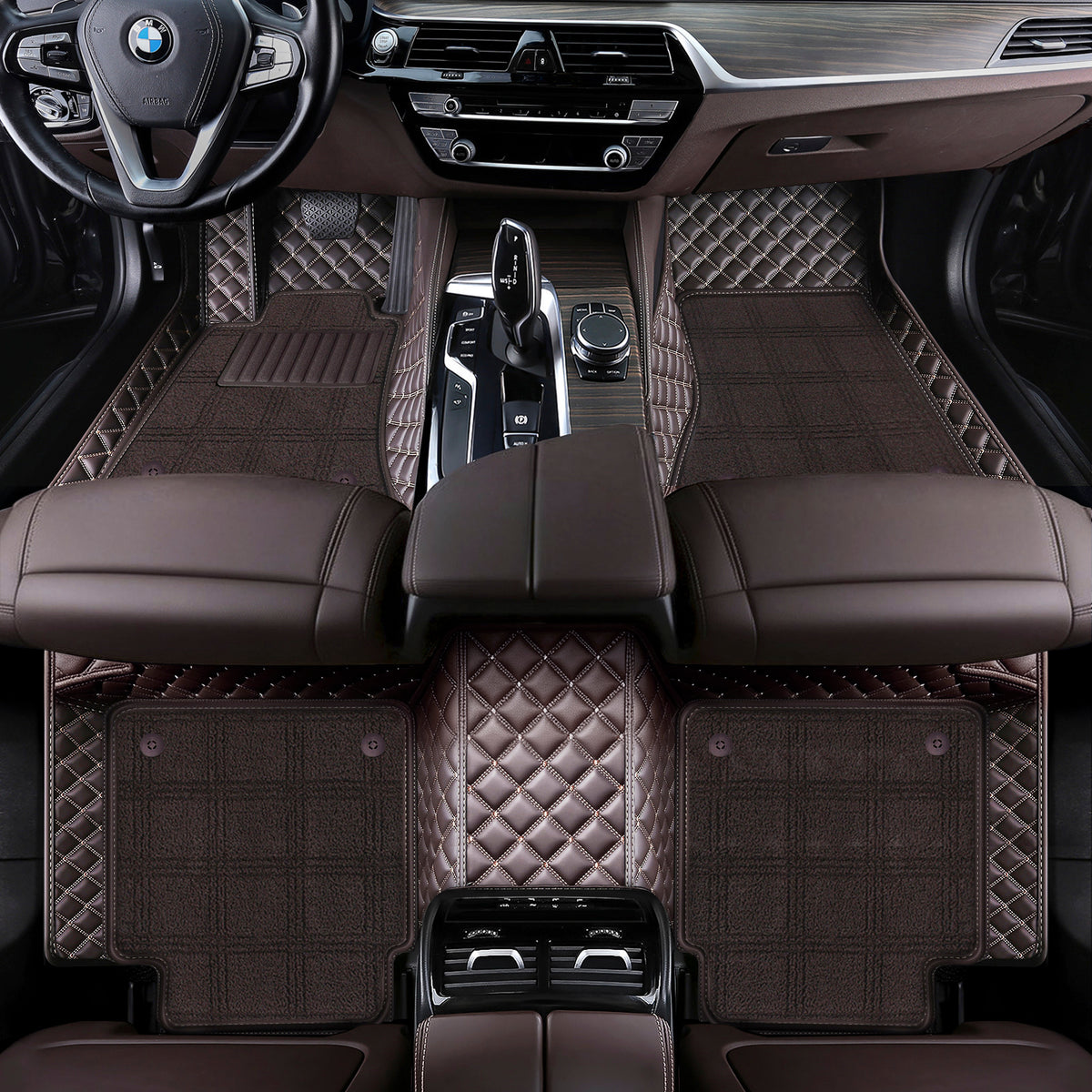Custom Fit Waterproof Car Floor Mats with Carpet, Eco-Leather Diamond Stitching, Full Coverage Liners