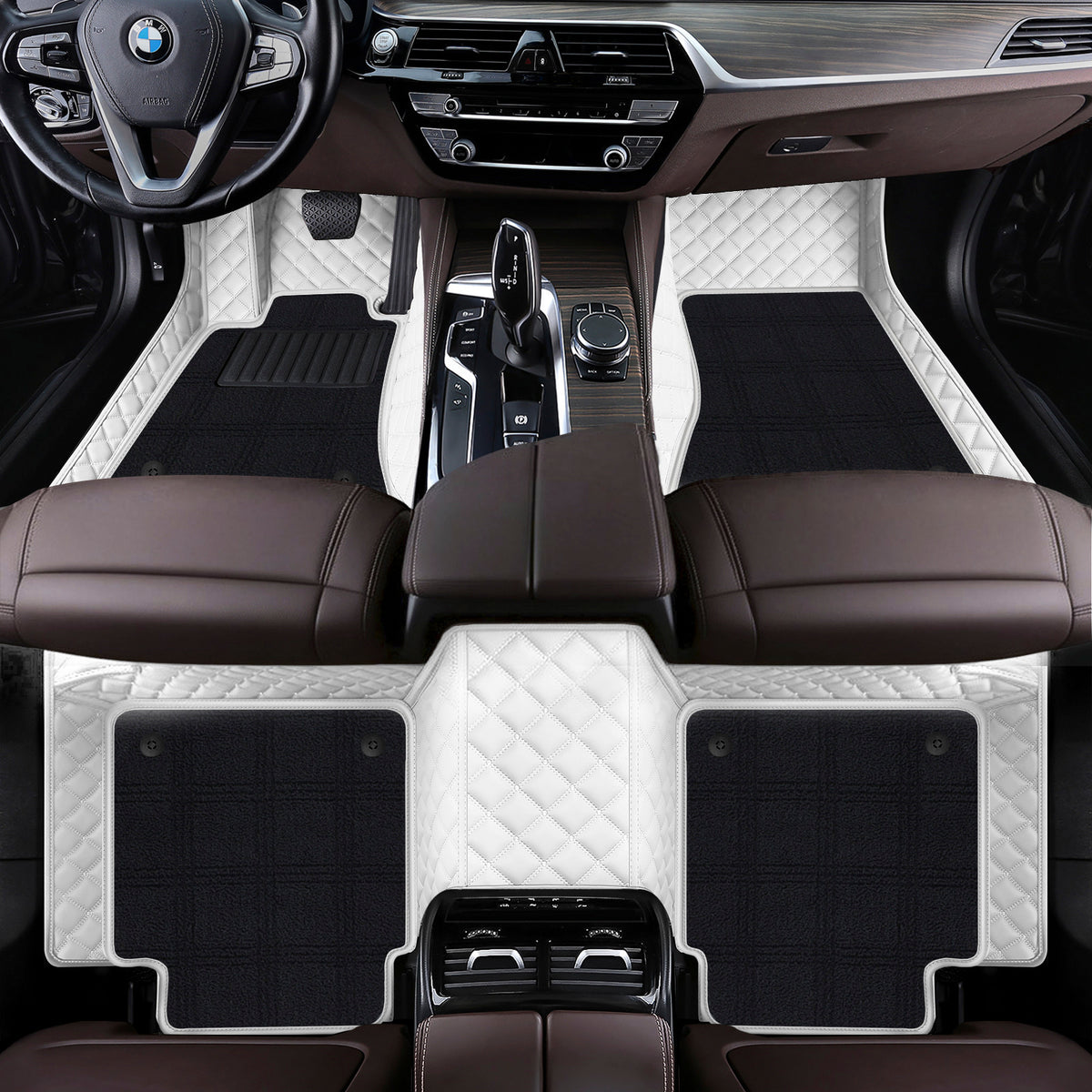 Custom Fit Waterproof Car Floor Mats with Carpet, Eco-Leather Diamond Stitching, Full Coverage Liners