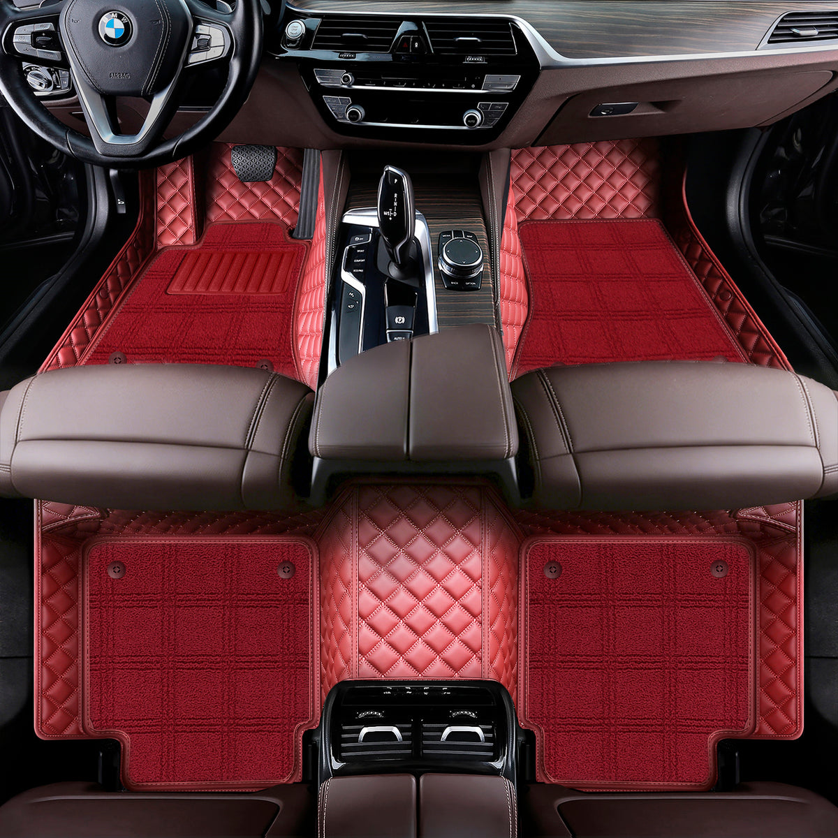 Custom Fit Waterproof Car Floor Mats with Carpet, Eco-Leather Diamond Stitching, Full Coverage Liners